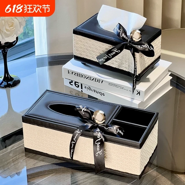 小香风皮革纸巾盒客厅茶几高颜值轻奢风抽纸盒餐巾纸多功能收纳盒