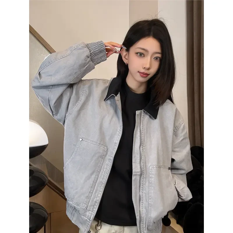 美式高街外套男2025春季新款痞帅潮牌宽松底特律撞色翻领工装夹克