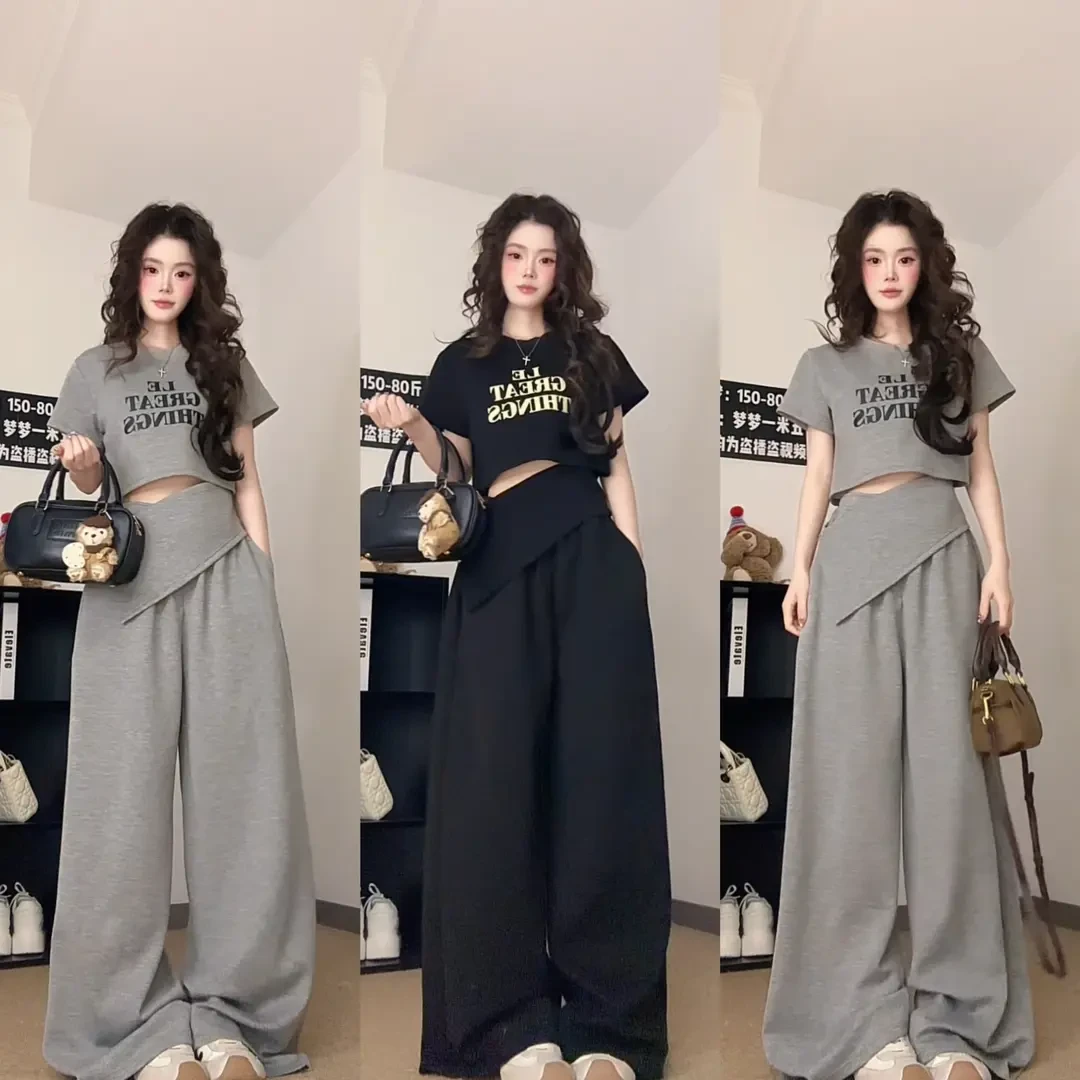 休闲风慵懒风少女风通勤时尚套装洋气ol短袖运动夏季