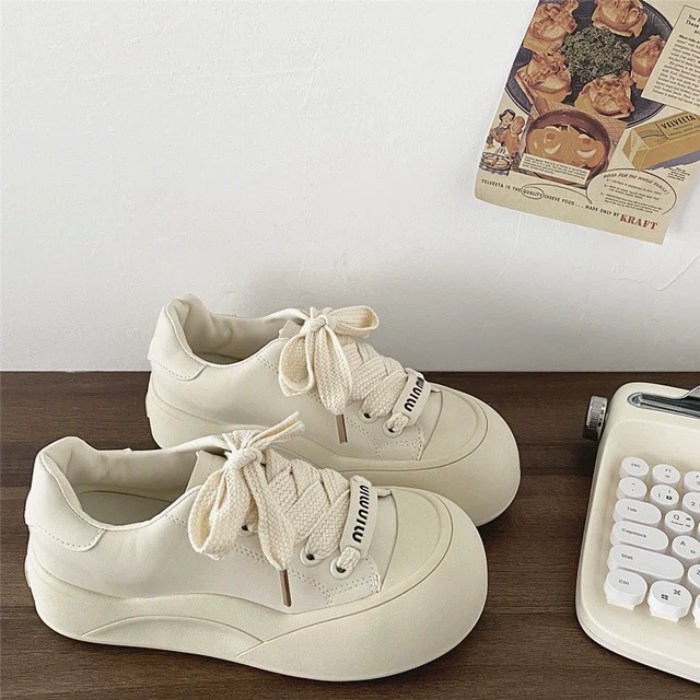 喜叔复古丑萌大头小白鞋女厚底2024秋季新款百搭休闲板鞋面包鞋子