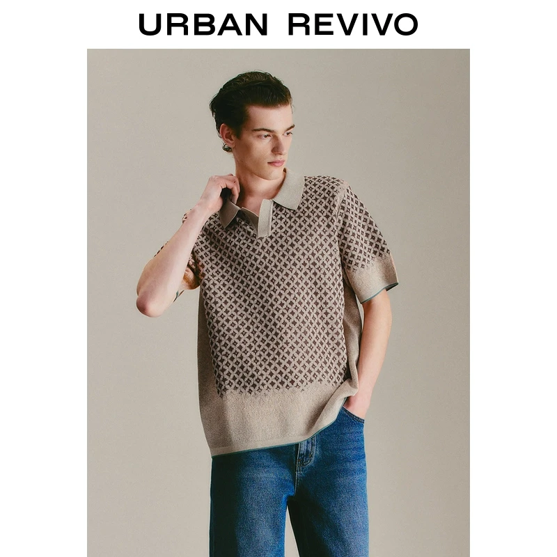 UR2025春季新款男装老钱风提花Polo领短袖针织衫UMF950011