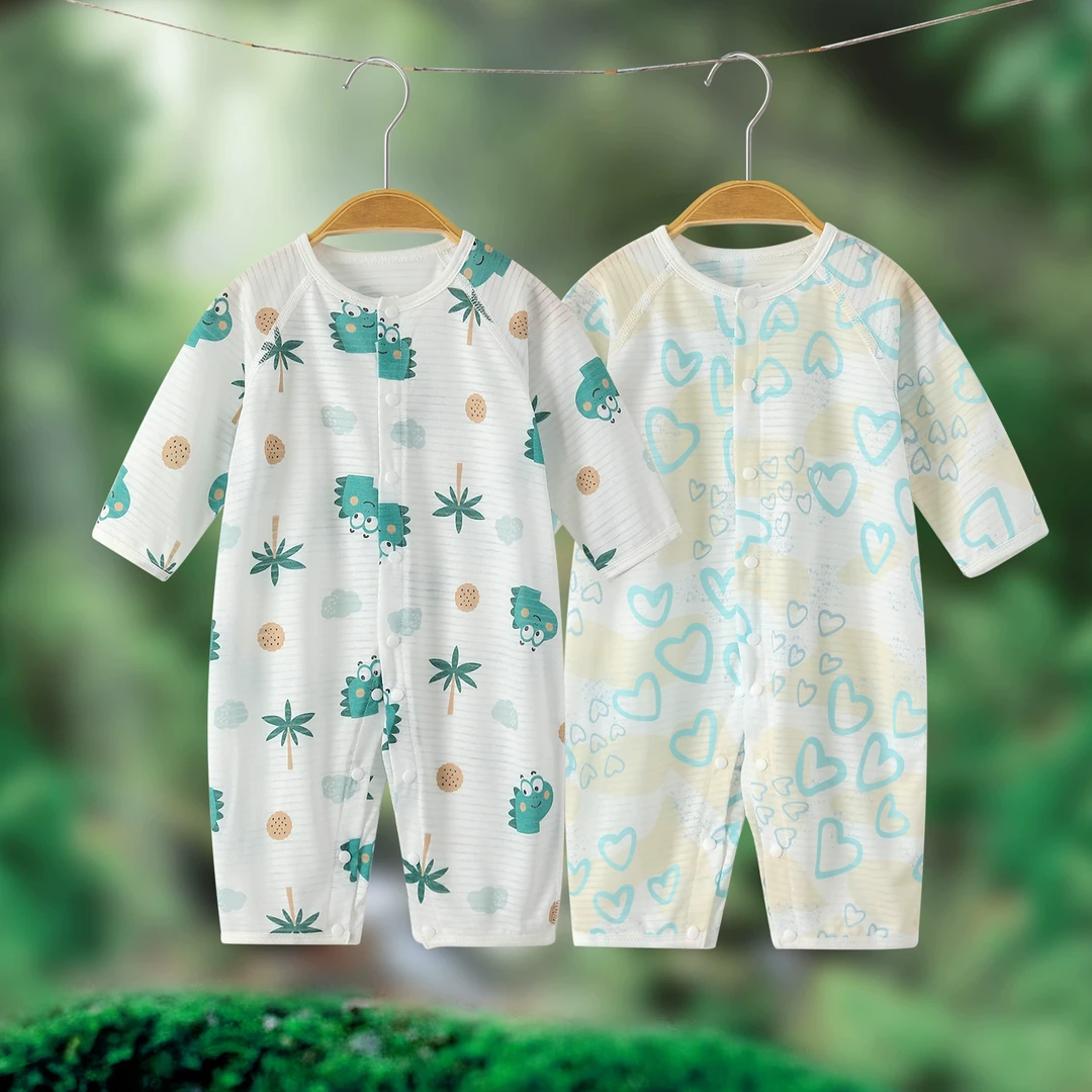 婴儿夏季连体衣薄款长袖爬爬服宝宝0-6-12月新生儿哈衣夏装空调服