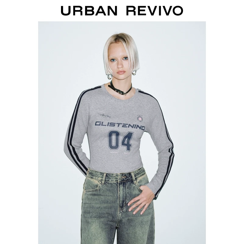 UR2025春季新款女装欧若风美式运动风字母修身长袖T恤UYV450013