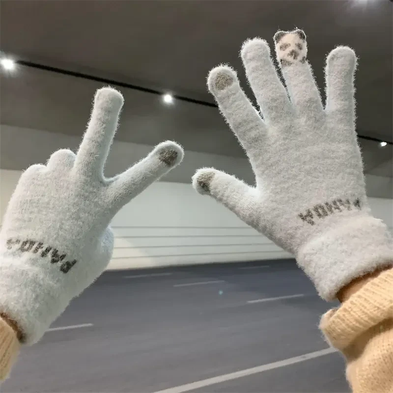 ins保暖学生骑车防风防寒可触屏冬季男小熊猫可爱加绒加厚手套女