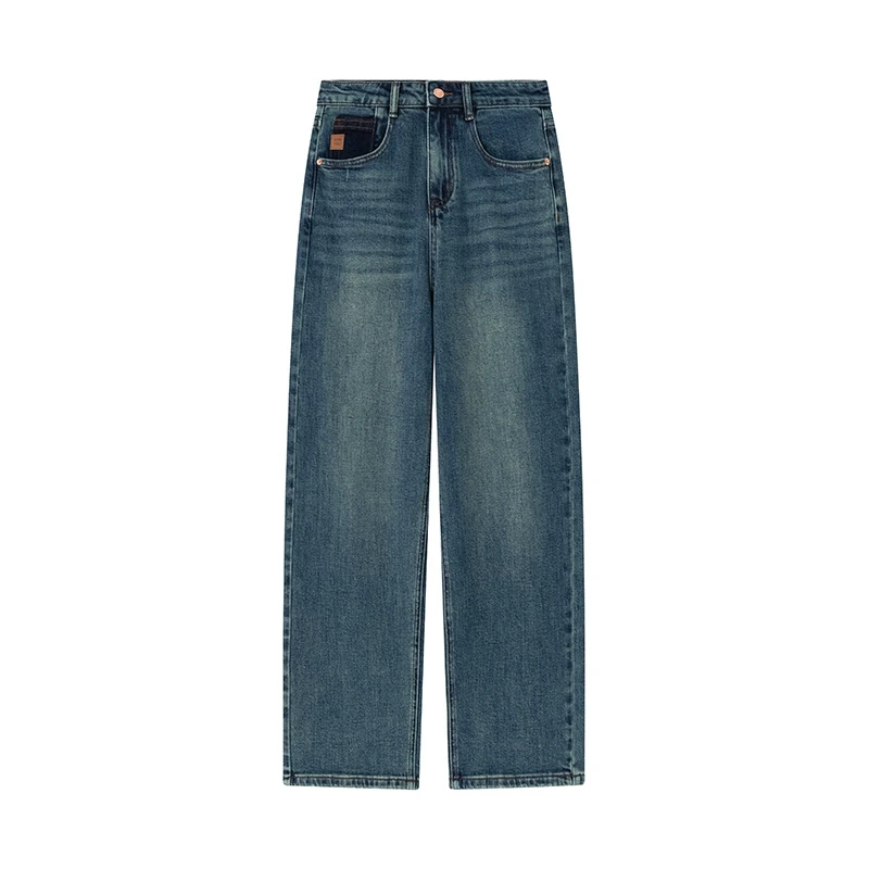 中和休闲直筒牛仔裤女2025春季新款女裤复古百搭阔腿裤合身长裤