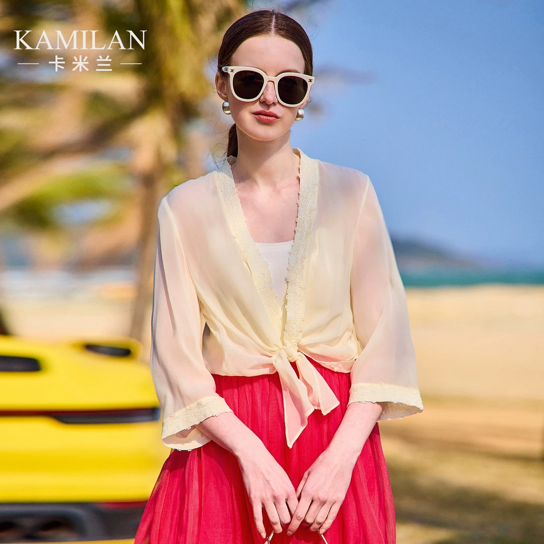 [100桑蚕丝]卡米兰法式别致绣花真丝衬衫女2025春夏新款衬衣上衣