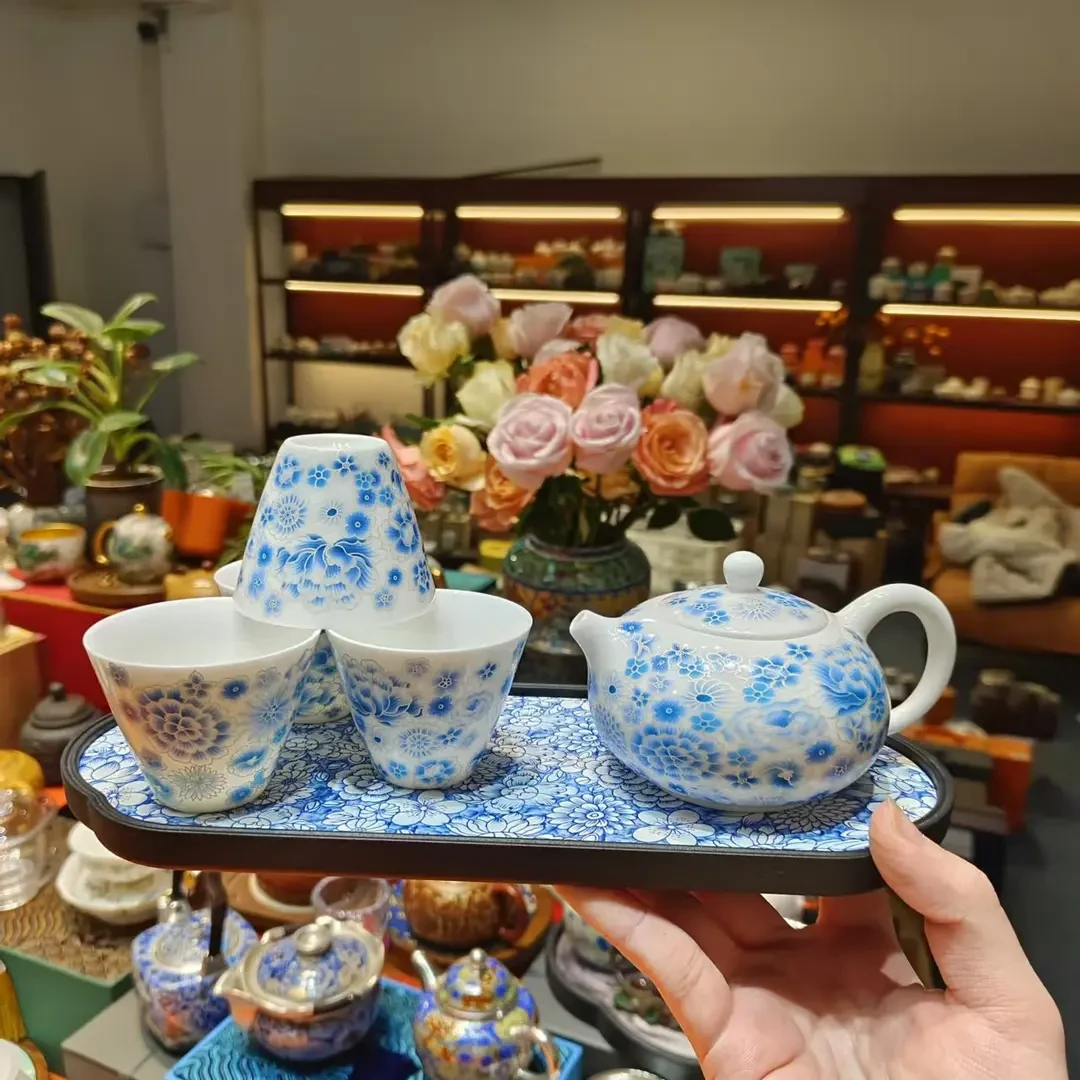 当代 羊脂玉瓷繁花似锦西施壶一壶四杯小套装家用功夫茶具T39