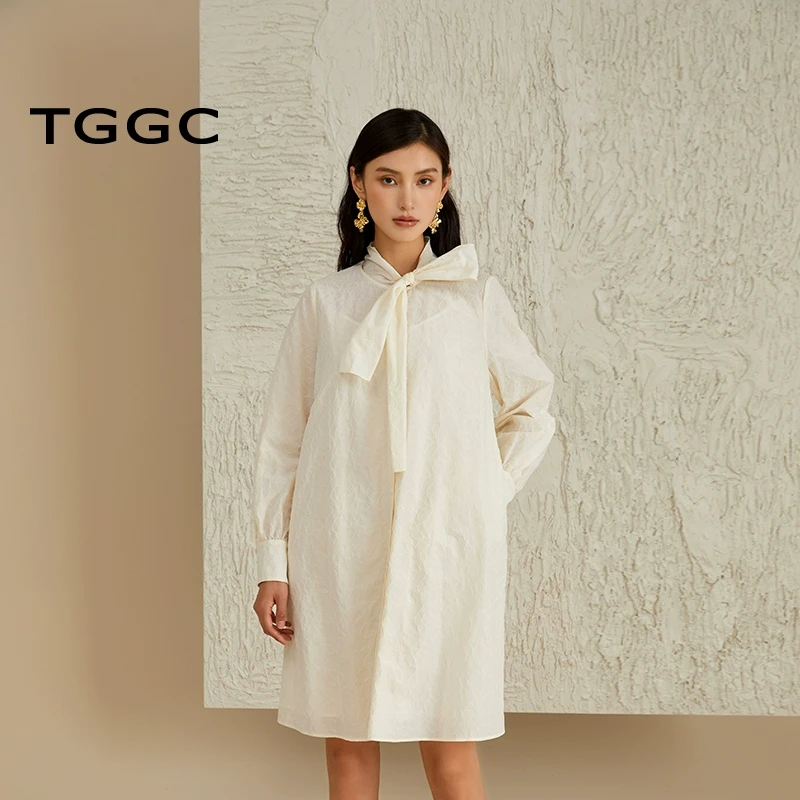 金台绣浪漫系带连衣裙女优雅通勤爱心提花宽松简约长裙25春F37580