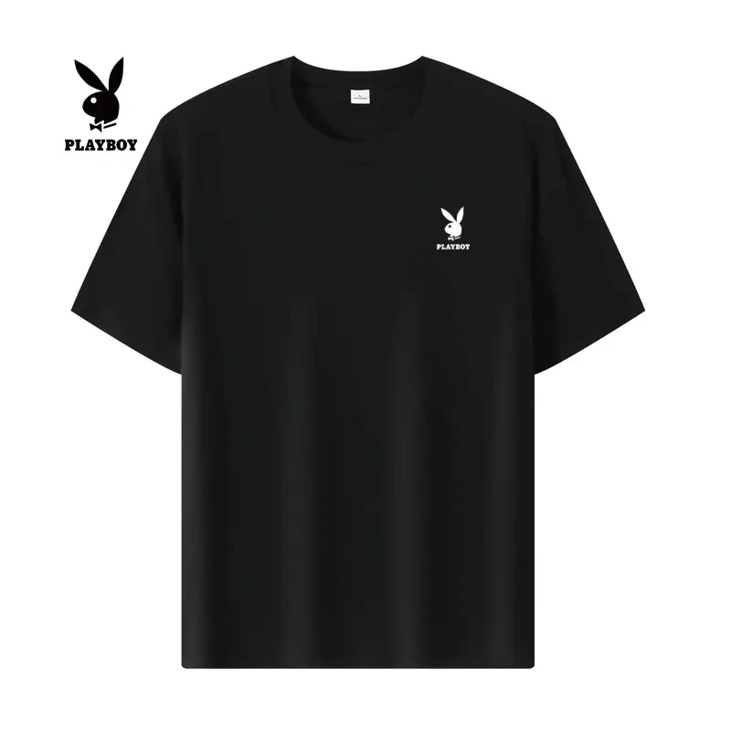 PLAYBOY/花花公子220克重纯棉T恤圆领短袖夏季休闲透气男士上衣
