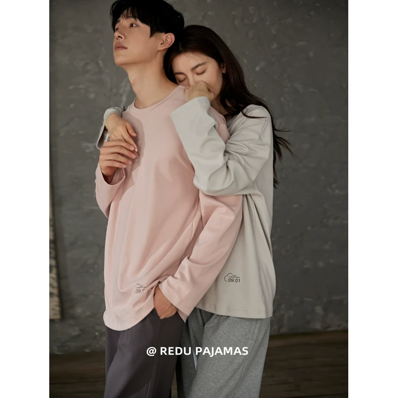 【清仓】热妒柔软棉情侣睡衣女春秋季男款长袖套装圆领家居服