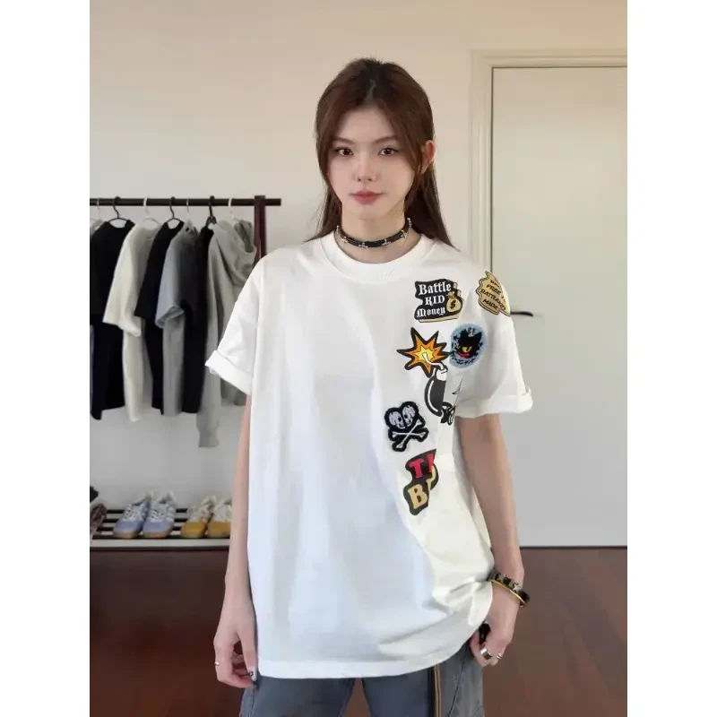 AHCN卡通涂鸦正肩T恤男款宽松短袖cleanfit美式穿搭重磅宽松半袖