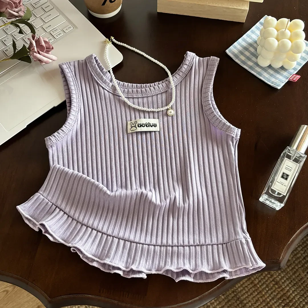 新款女童背心2025夏季时尚女宝洋气甜美无袖外穿薄款花边上衣LW