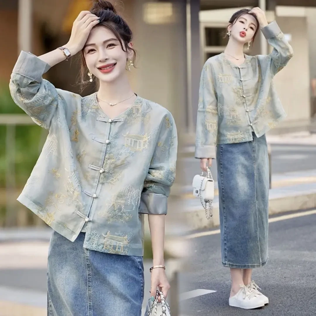 新中式国风2025春夏新款复古盘扣薄款防晒衣感刺绣短款上衣外套女