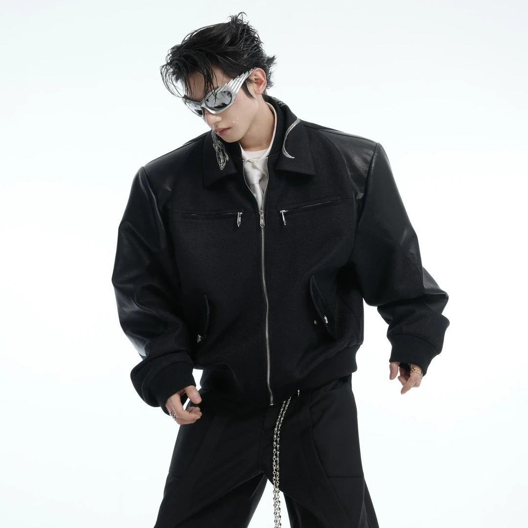 ArguE CulturE蛇影之鳞 重磅小众复古蛇纹印花拼接短款夹克外套男