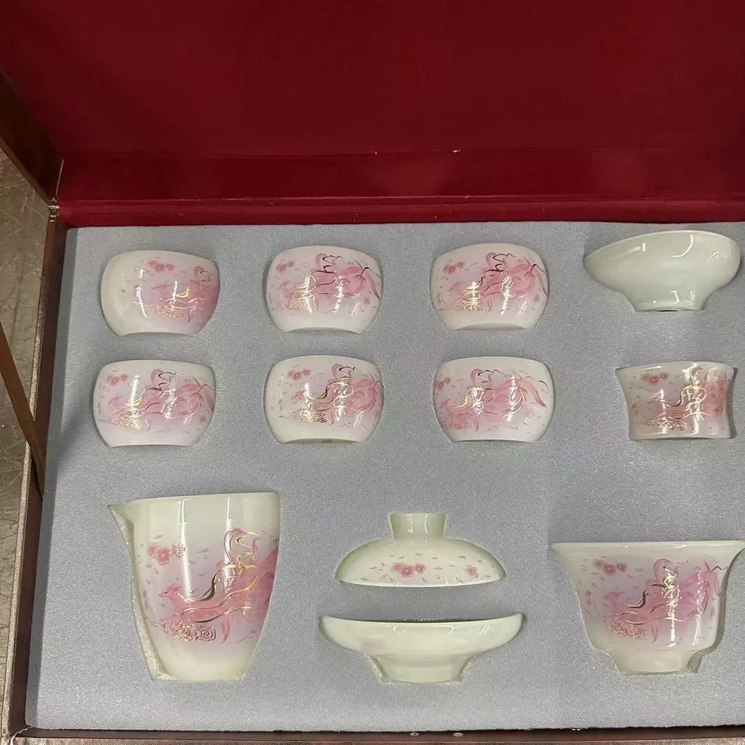 【闪购商品】高档琉璃粉彩祥云九尾狐盖碗中式家用泡茶碗
