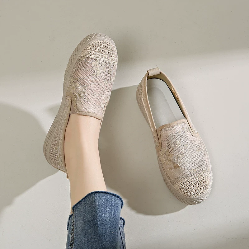 品牌断码渔夫鞋女2025新款夏季透气网面一脚蹬平底单鞋妈妈老TULX