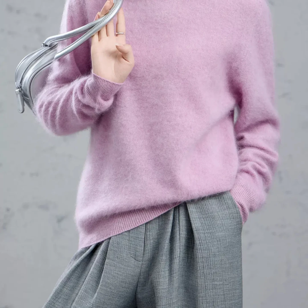2025新款女式拉绒半高领长袖保暖时尚百搭秋冬圆领毛衣冬季针织衫