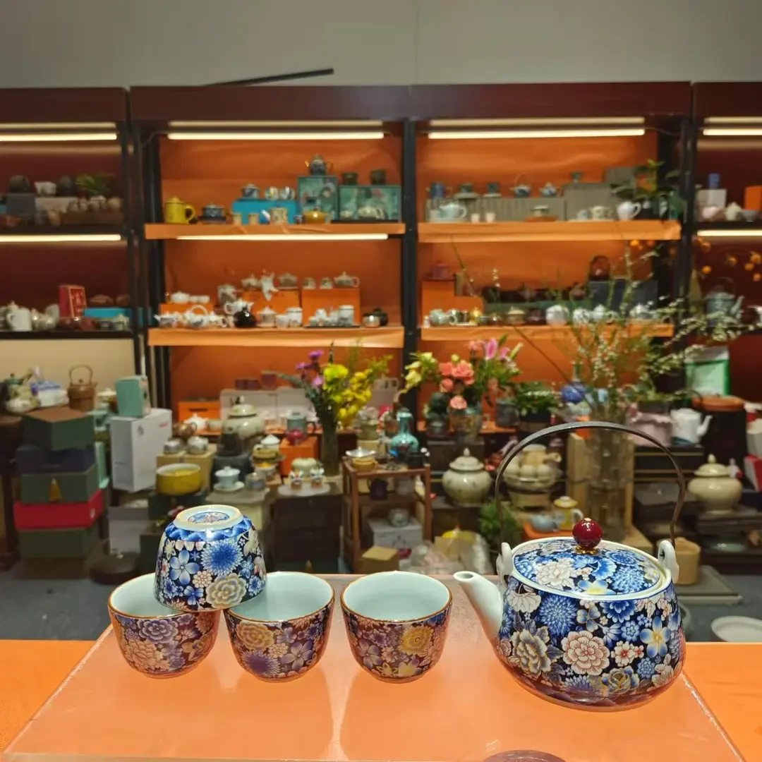 复古陶瓷青花繁花提梁壶一壶四杯小套装家用功夫茶具Z2291