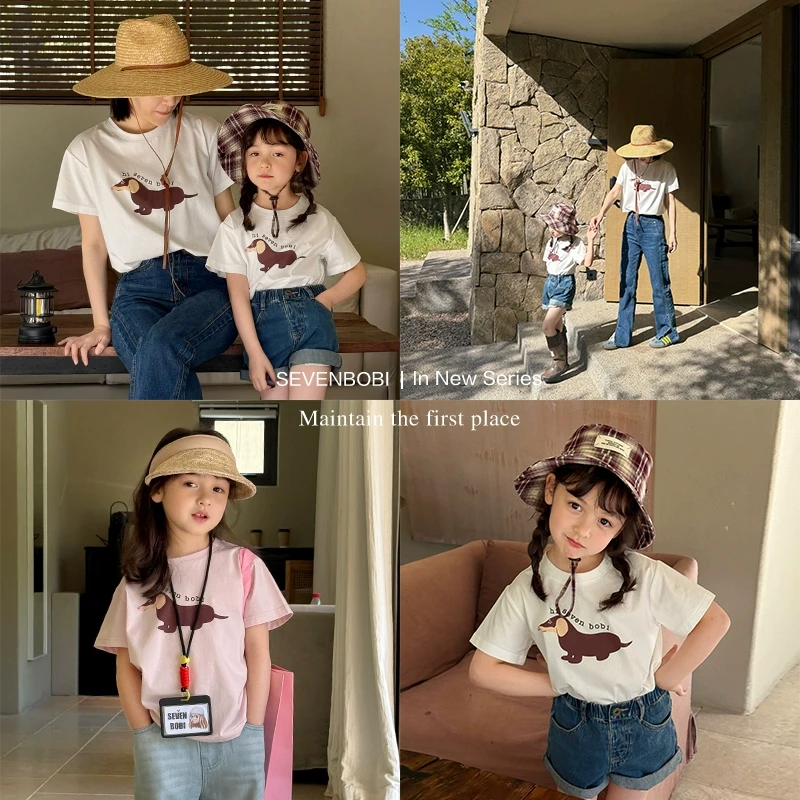 SKC2527【亲子】女童韩版时髦短袖T恤夏装新款腊肠狗休闲上衣潮