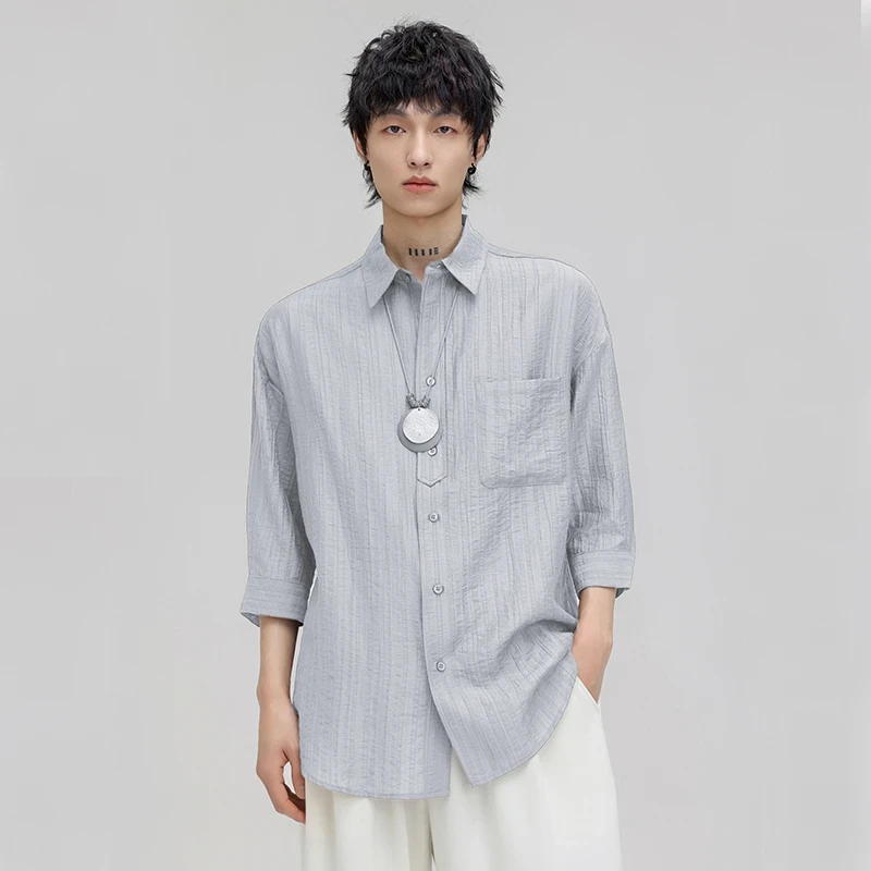 HERBEL/黑白2025夏季简约衬衫外套休闲潮流日系衬衫舒适衬衫男生