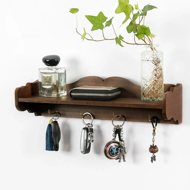 家用入户壁挂式钥匙置物架免打孔玄关收纳实木墙壁壁式收纳盒松木