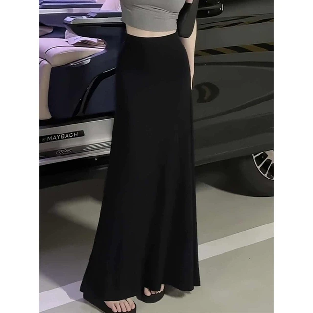 气质显瘦高腰黑色半身裙女2025夏季新款时尚百搭垂感裙子a字长裙