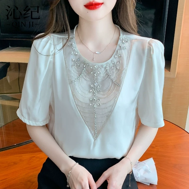 法式雪纺衫女轻奢高级感2025年夏季新款别致绝美小衫气质短袖上衣