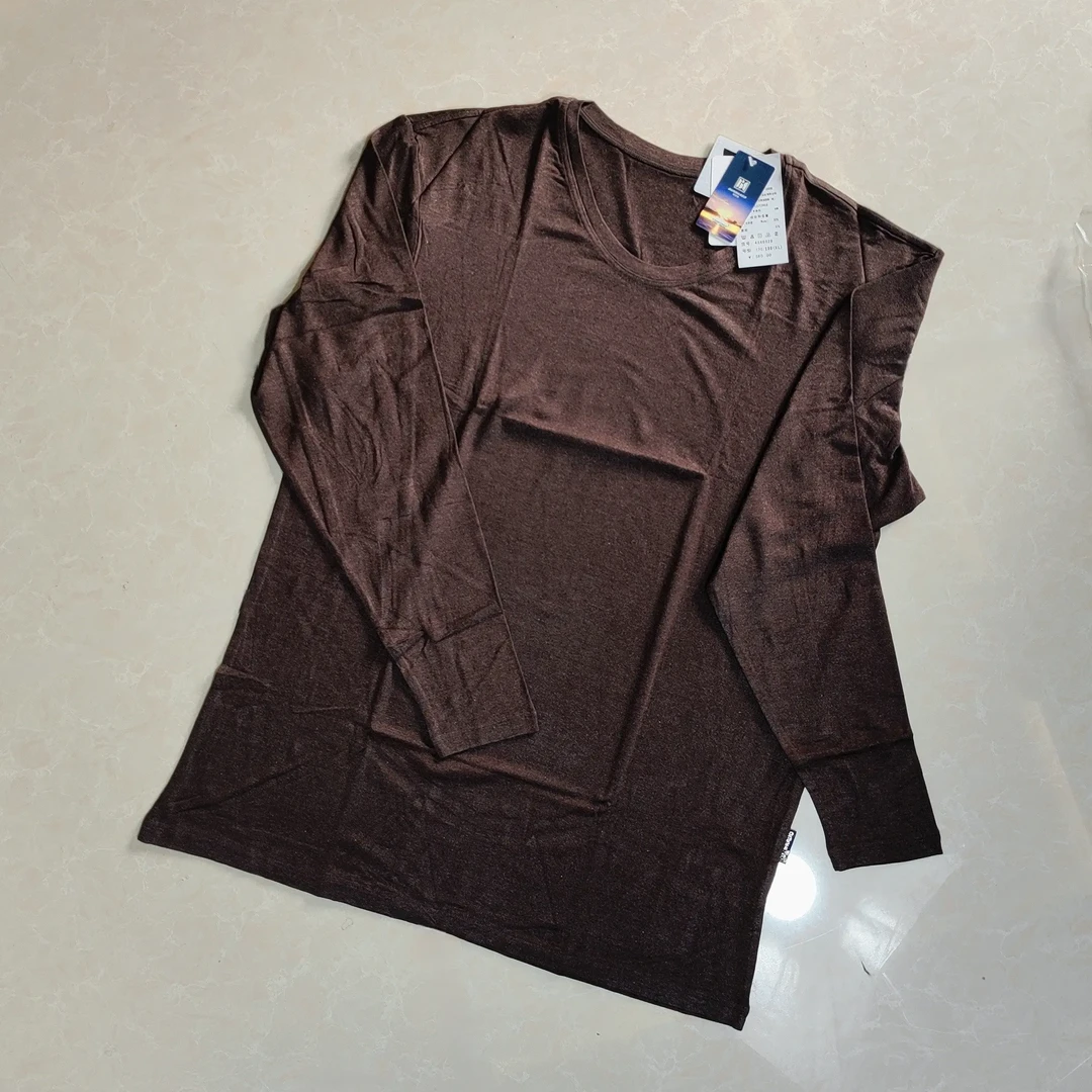 纯色圆领舒肤热感保暖针织衫秋衣（棕）-木每43403