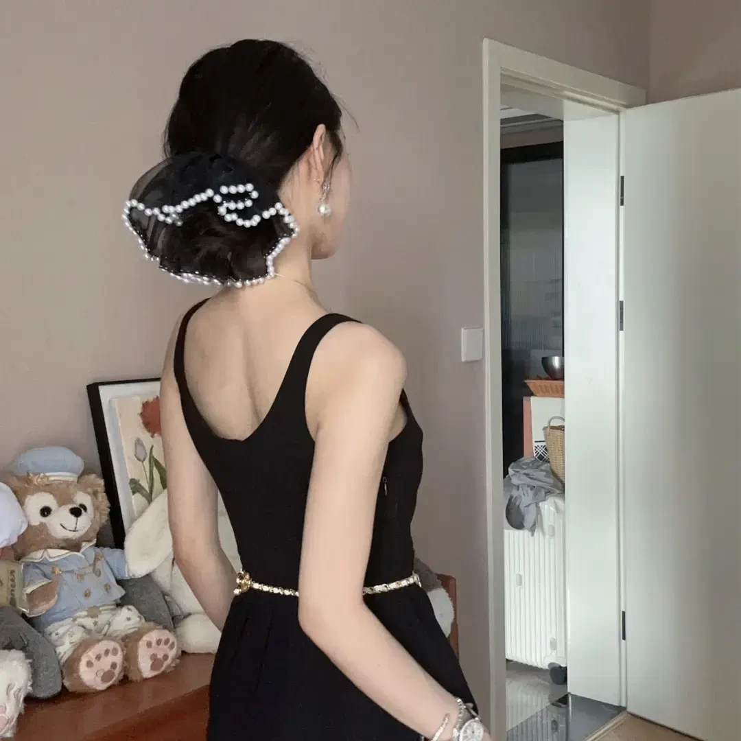 小香风超仙迷人珠珠发圈优雅百搭轻奢女人味气质黑色后脑勺扎发绳