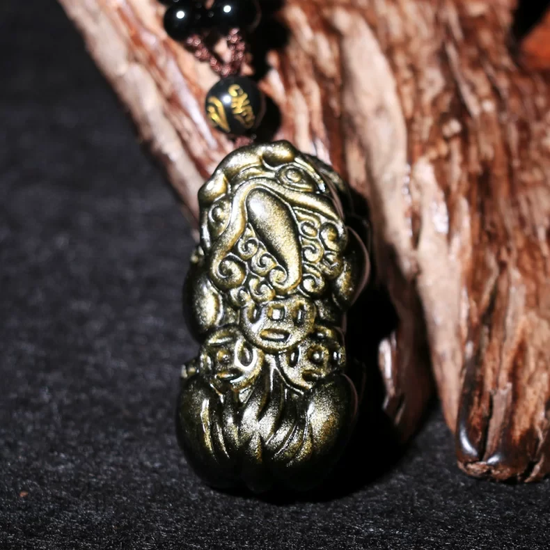 金曜石貔貅吊坠立体饰品项链男女天然黑曜石貔貅挂坠挂件