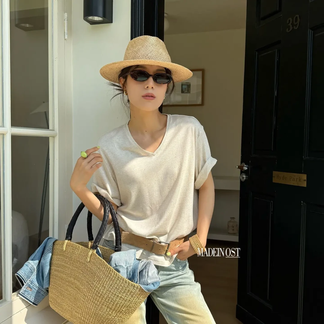 JIE➕欧货亚麻V领半袖75063