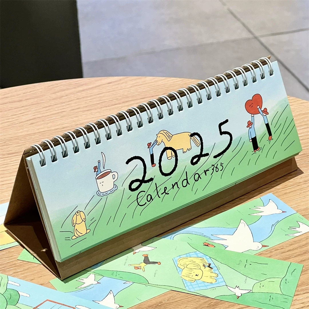 2025年calendar56插画台历双面周计划日历绘画风彩页学生日程本