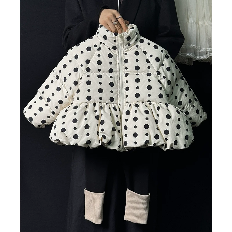 韩国童装女童轻薄羽绒服冬装洋气女宝宝小香风白色波点白鸭绒外套
