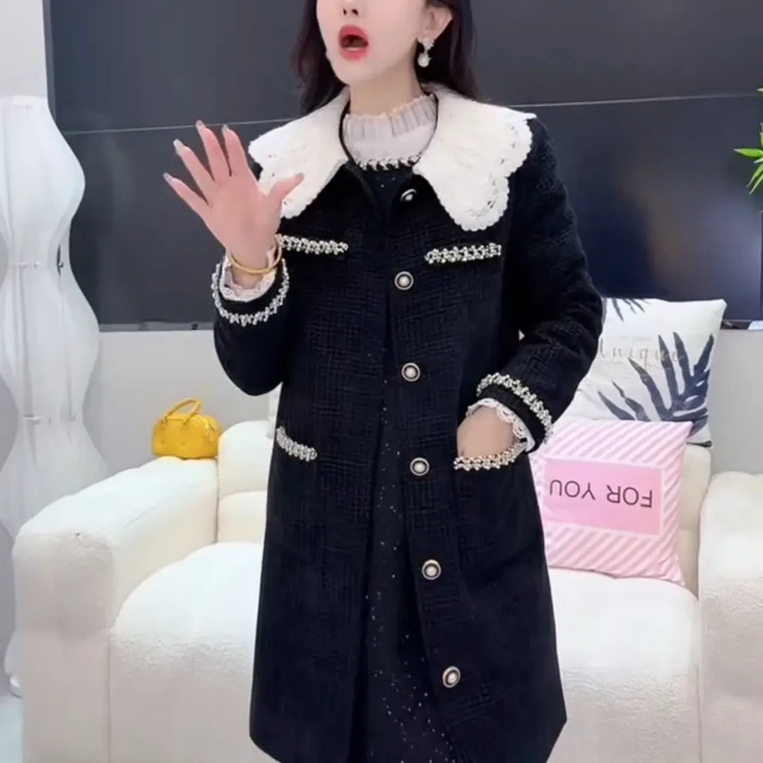 2025网红爆款时尚气质小香风加棉中长款外套减龄显瘦大码女外套