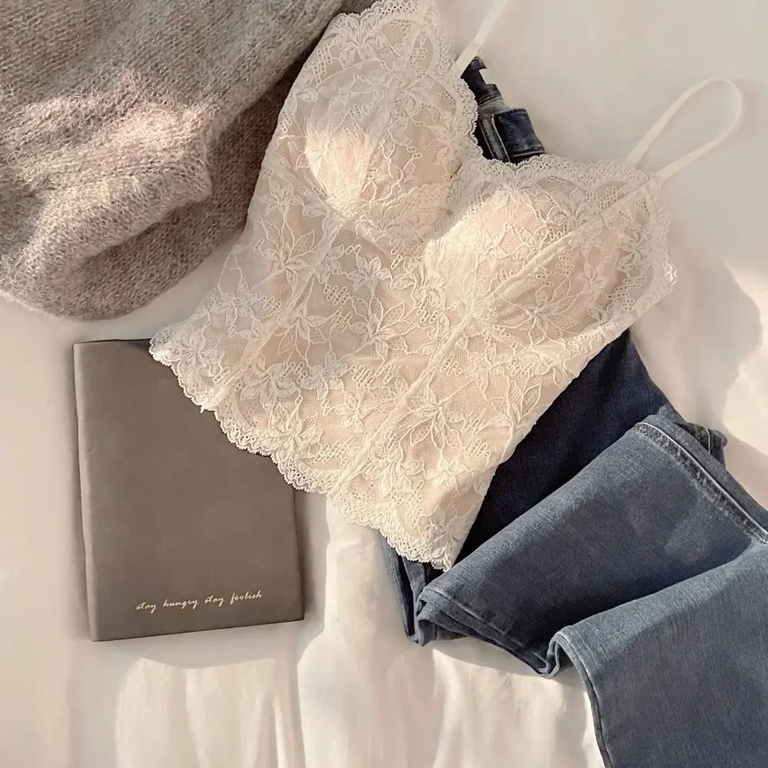 保暖背心内衣女带胸垫2025新款秋冬季法式性感蕾丝内搭吊带打底衫