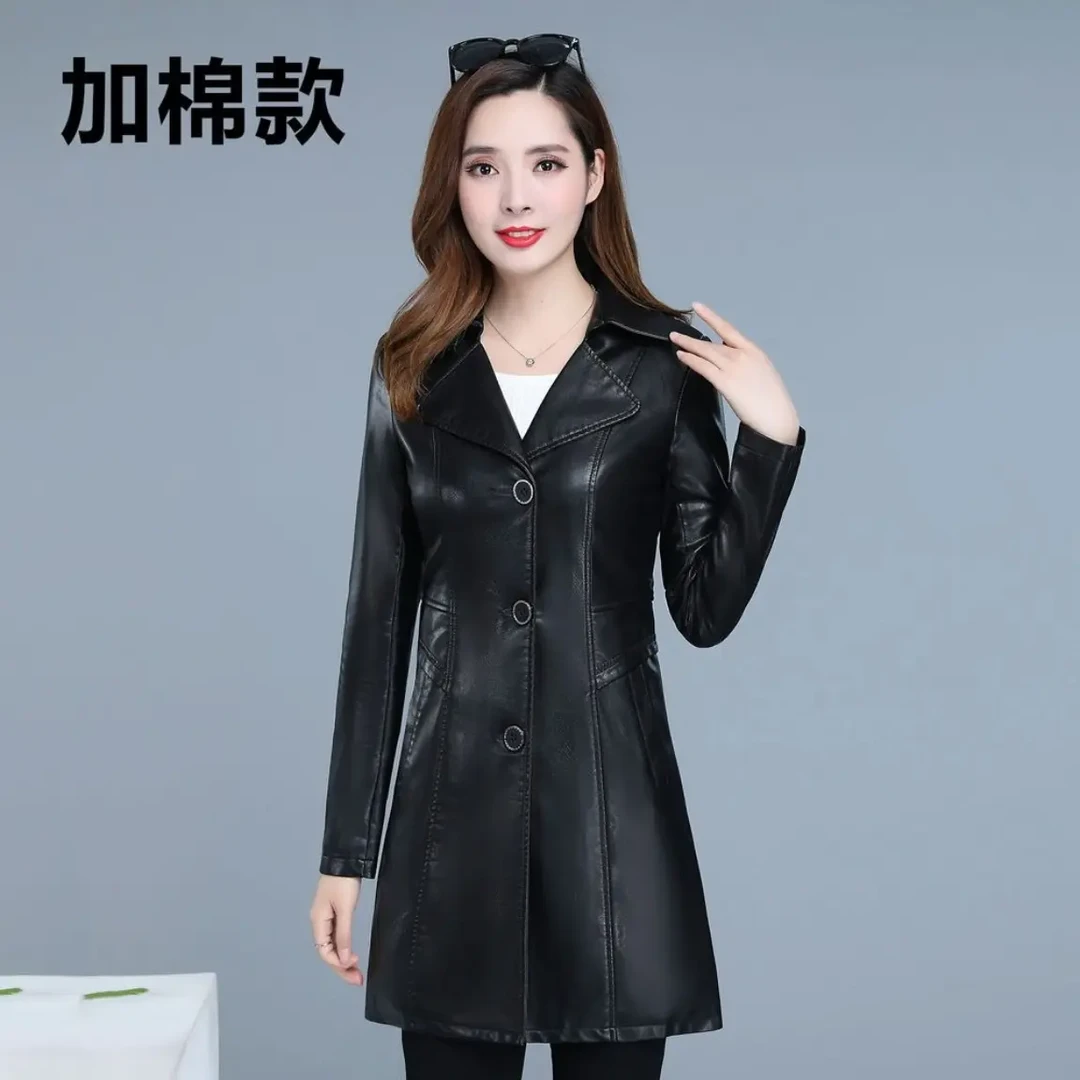 207 修身型常规厚款中长款秋季皮衣外套夹克显瘦棉款加绒