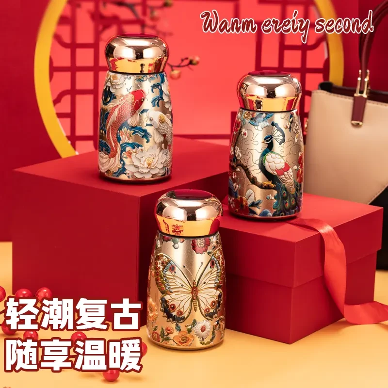 手绘国风迷你冷热二合一显温316不锈钢保温杯便携式女士泡茶水杯