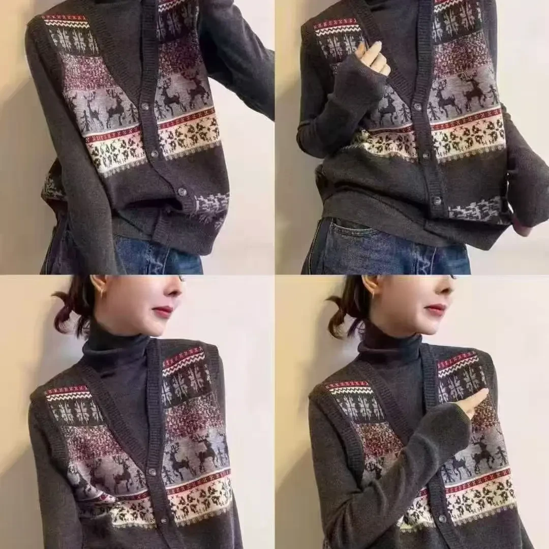 时尚复古风针织马甲秋冬百搭高领打底上衣