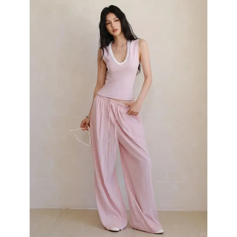 夏季外穿显瘦修身无袖背心上衣休闲衣服女慵懒风宽松显瘦阔腿裤