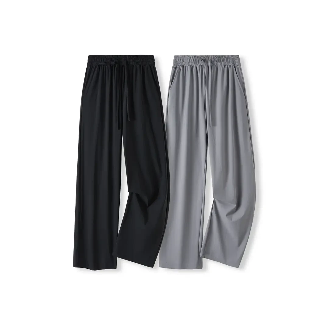 男冰丝凉感薄款透气高弹力轻奢痞帅夏季男士宽松休闲裤直筒裤子