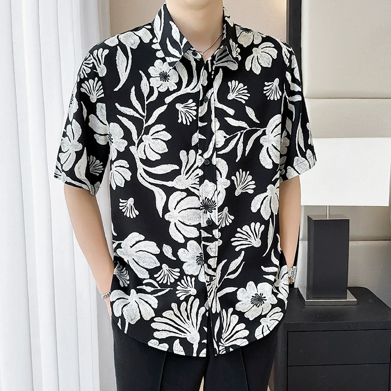 男士男款新款显瘦穿搭痞帅高级感衬衣宽松花衬衫男痞帅高级感