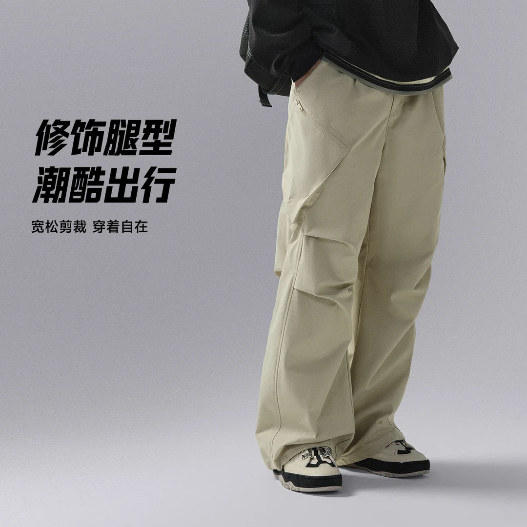 李宁CF溯运动长裤子男款夏季阔腿宽松休闲伞兵裤工装裤AYKU713