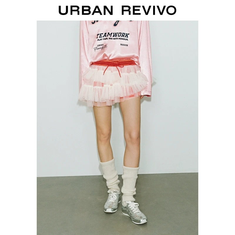 【轻夏运动】UR2025新品女装欧若风拼接网纱裙裤夏日短裤UYV650017