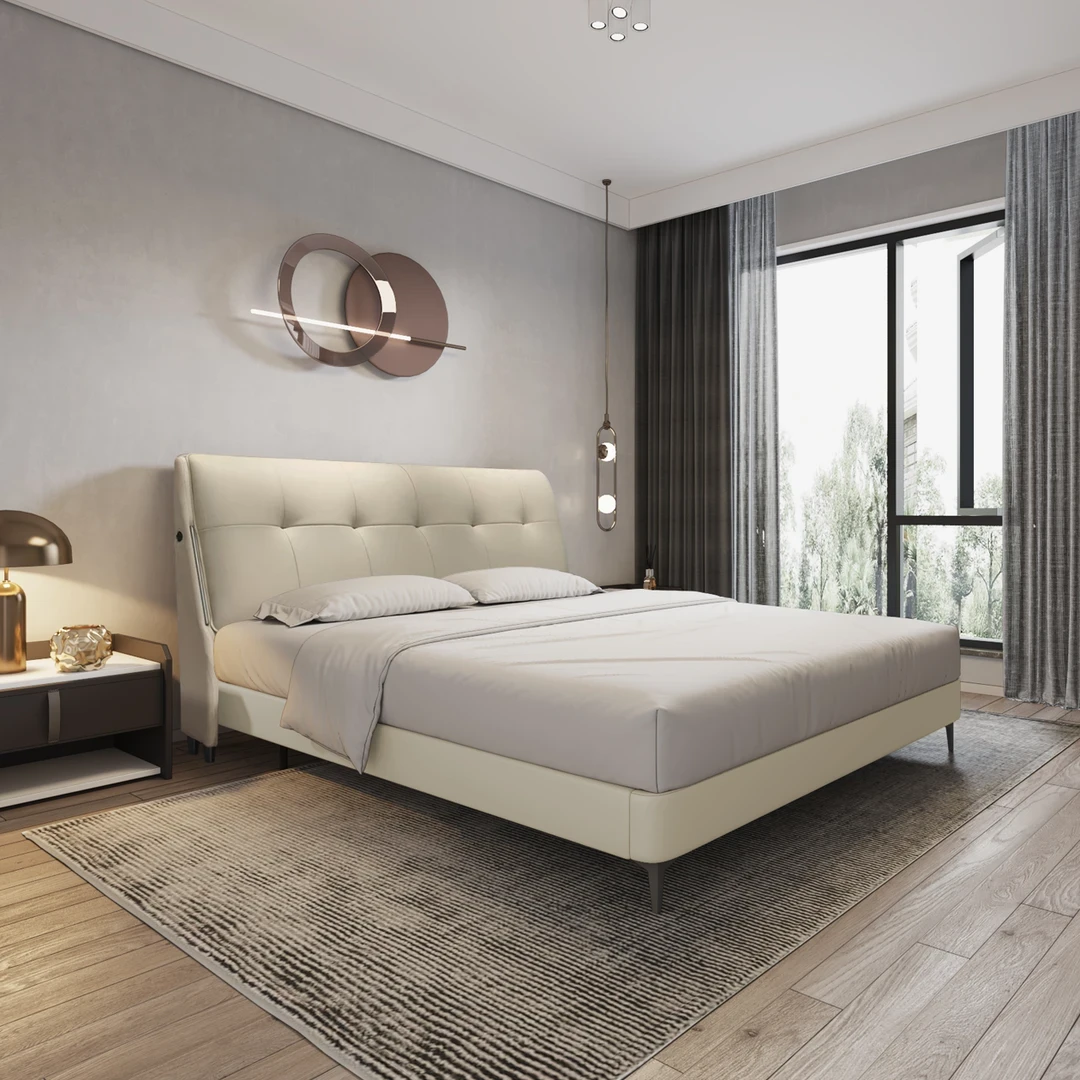 【美人鱼】意式极简皮艺儿童床主卧大床简约轻奢主卧室WJ-067-8#
