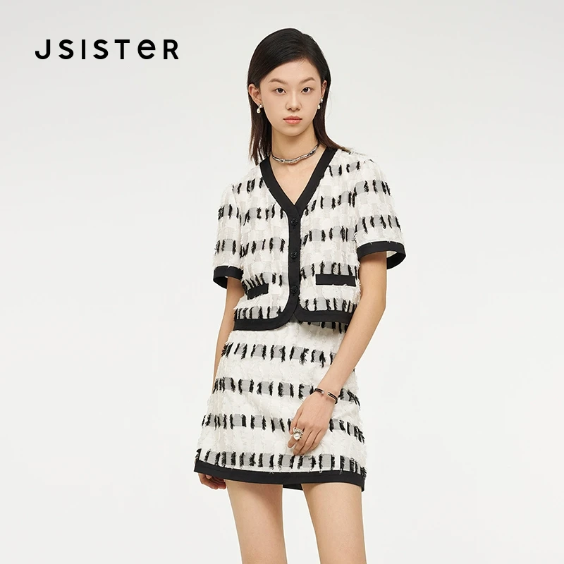 jsister 夏装新款 JS女装时尚黑白设计感套装 S422116285