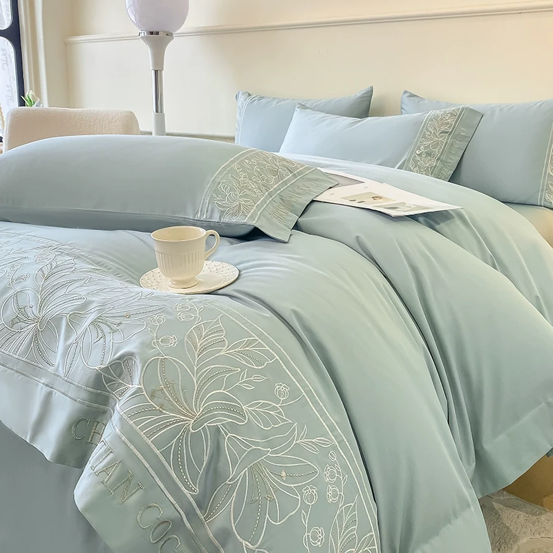 水星系列高级感200支长绒棉四件套刺绣被套全棉轻奢床上用品4