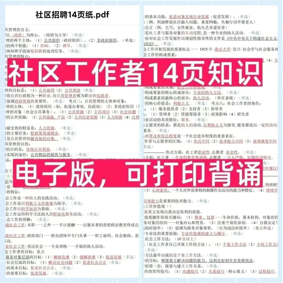 2025社区工作者考试资料公开招聘笔试题库刷题笔记