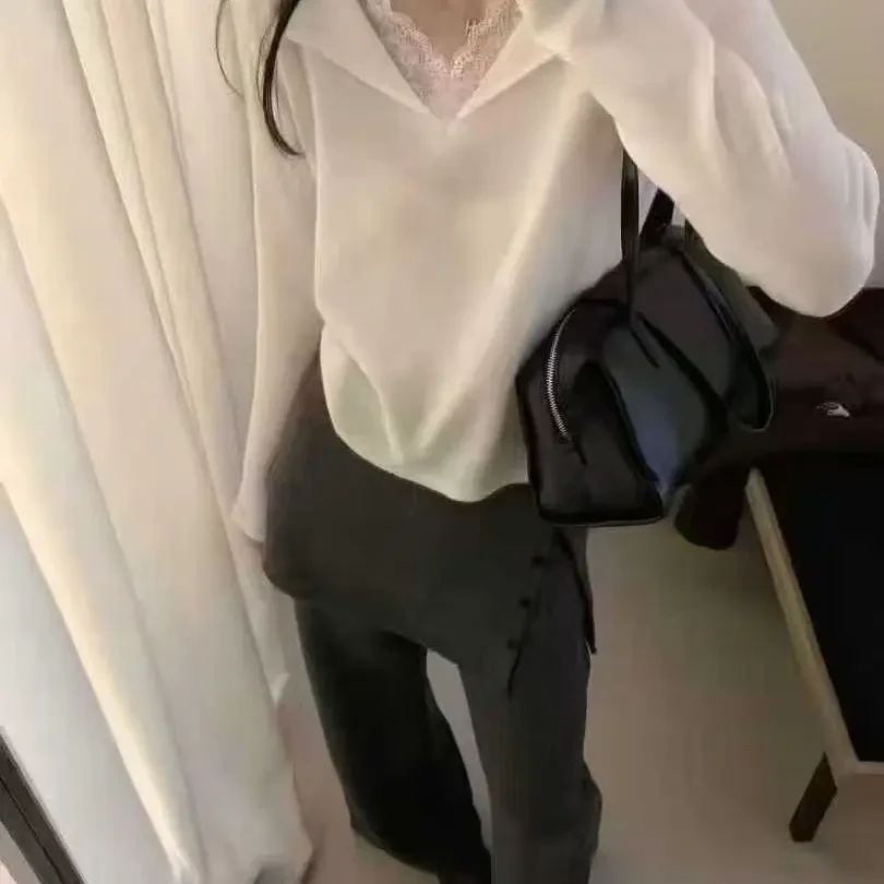 P&C studio “初雪氛围”属于冬天的氛围感蕾丝拼接针织毛衣打底