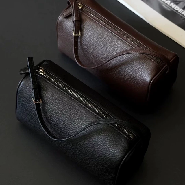 头层牛皮迷你手提包90S笔筒包里外全皮简约手拎女包单肩斜挎小包