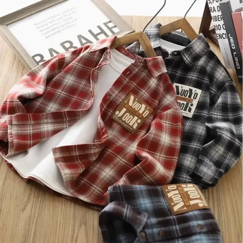 儿童棉质格子衬衫春秋新款儿童装长袖衬衣帅气